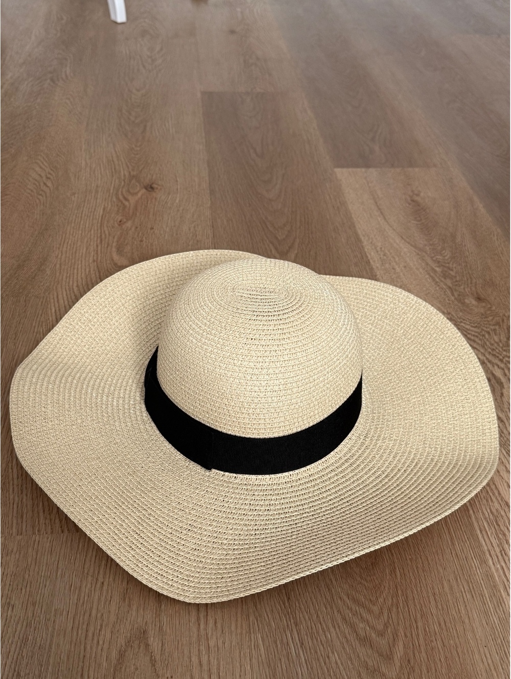 Debra Weitzner Wide Brim Floppy Sun Hat Beige Black Beach Resort Size M